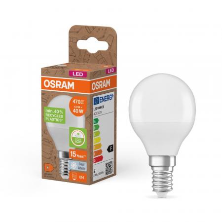 OSRAM E14 LED Tropfenlampe Recycled Plastic matt 4,9W wie 40W neutralweißes Licht